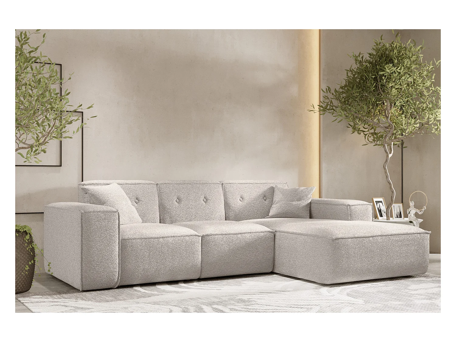 Ecksofa PULA L-Form, Stoff Antic, Beige, Rechts