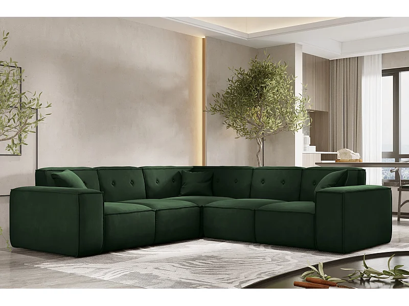 Hoekbank PULA, stof Opera Velvet, donkergroen