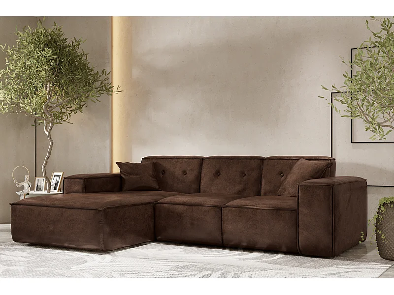 Ecksofa PULA L-Form, Stoff Gobi, Dunkelbraun, Links