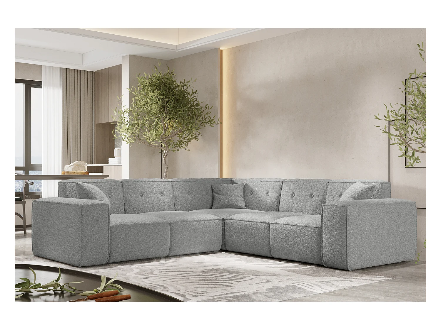 Canapé d'angle PULA, tissu Antic, gris