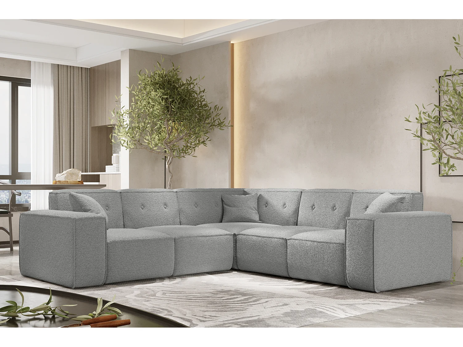 Canapé d'angle PULA, tissu Antic, gris