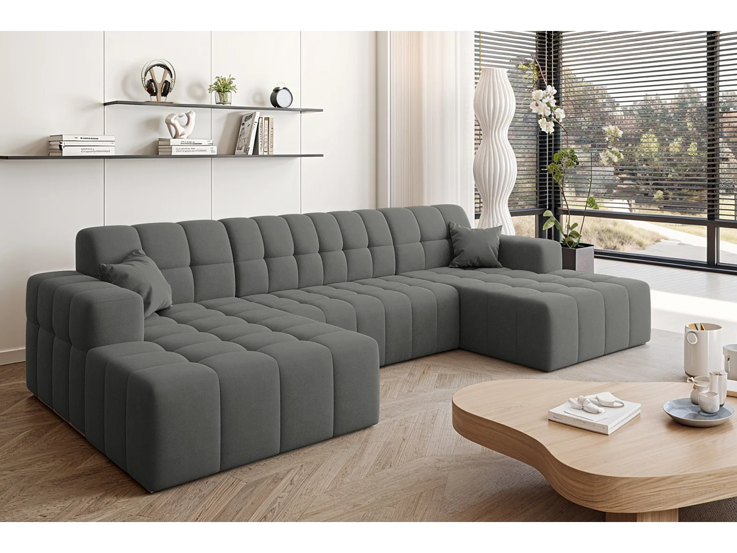 Ecksofa NIMES U-Form, Stoff Portland, Anthrazit