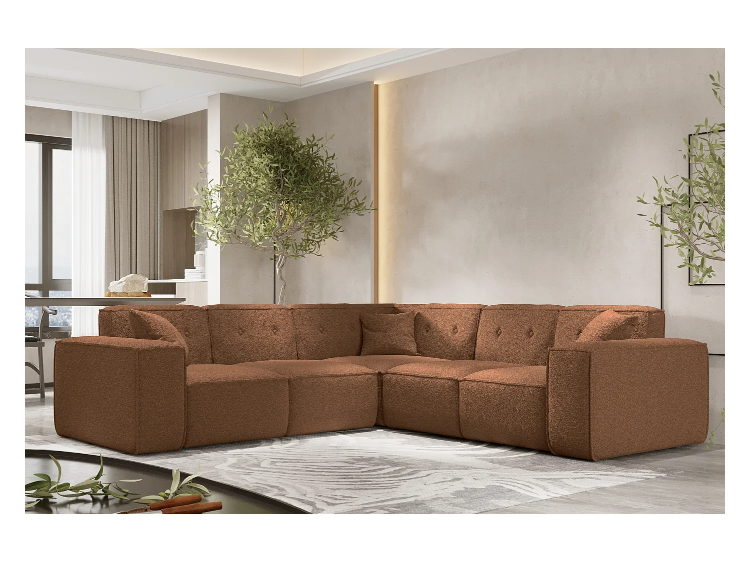 Canapé d'angle PULA, tissu Antic, brique