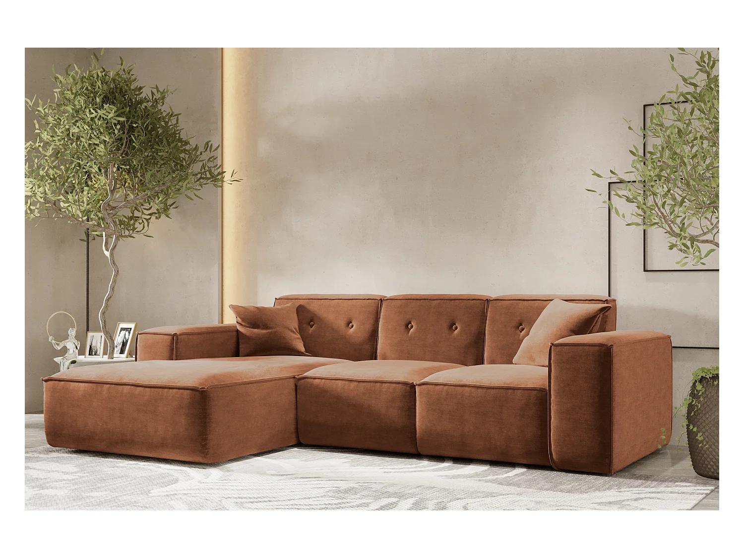 Canapé d'angle en L PULA, tissu Perfect Harmony, orange, gauche