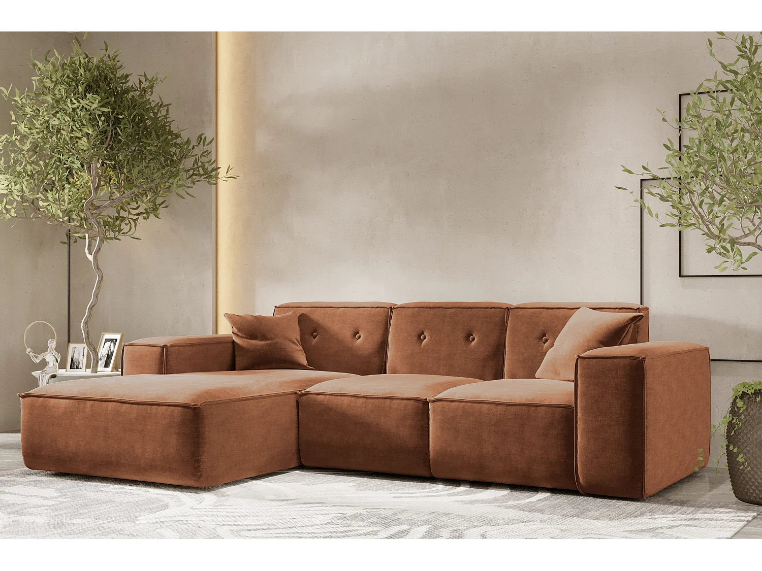 Canapé d'angle en L PULA, tissu Perfect Harmony, orange, gauche