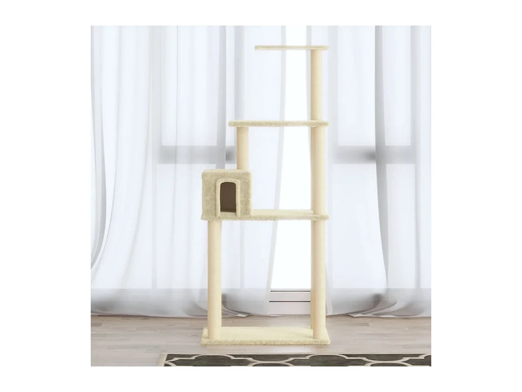 Fadir  Arbre à chat avec griffoirs en sisal Crème 147 cm