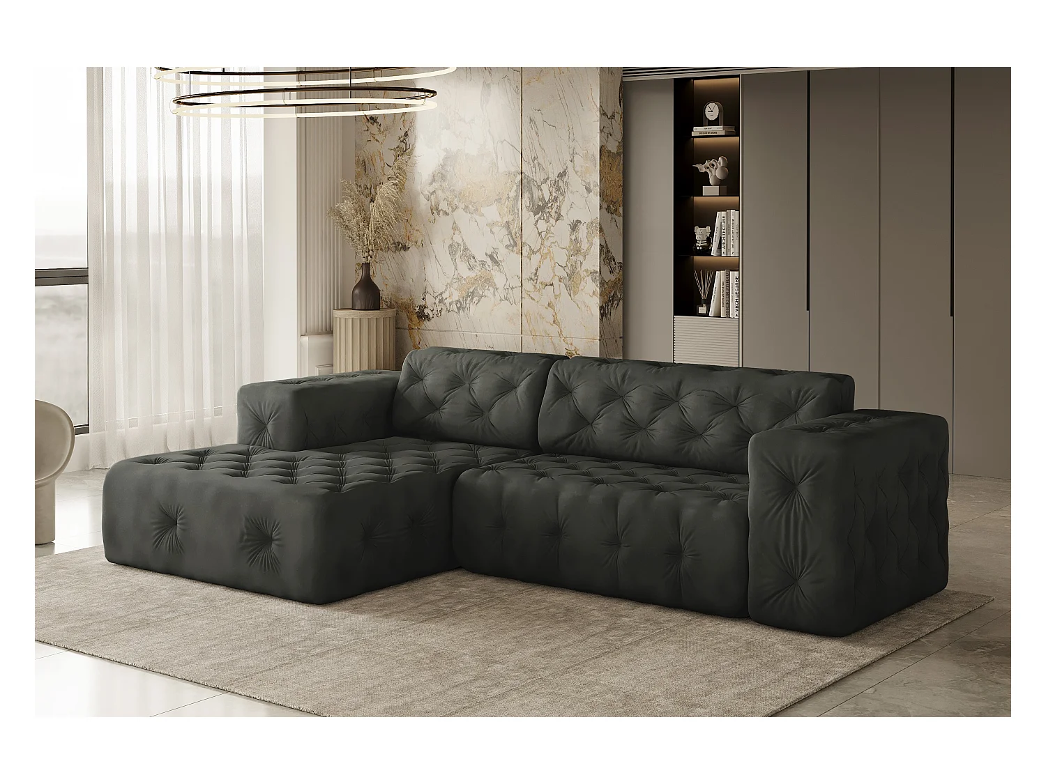Ecksofa LUX L-Form, Stoff Whisper, Graphit, Links
