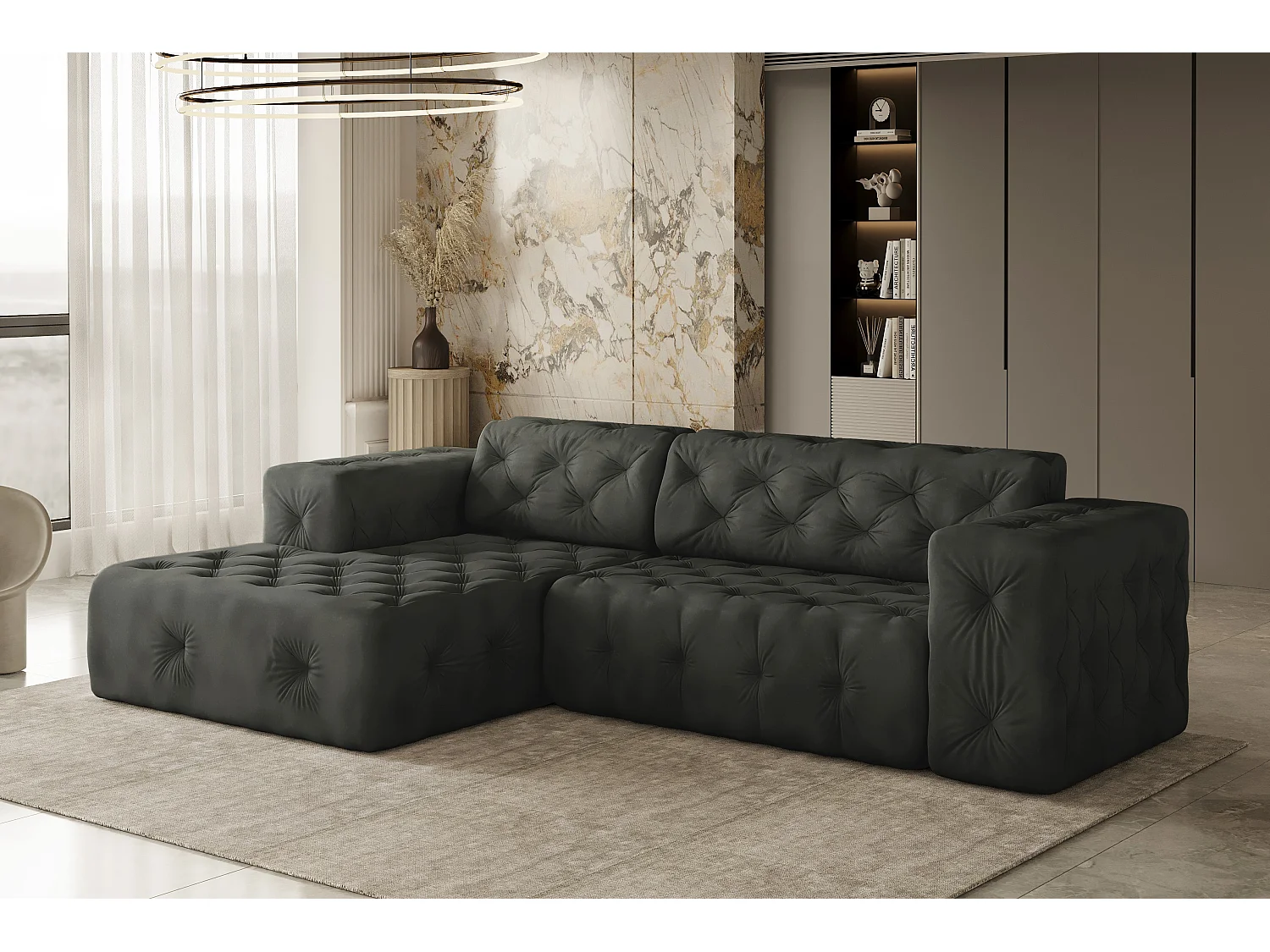 Ecksofa LUX L-Form, Stoff Whisper, Graphit, Links