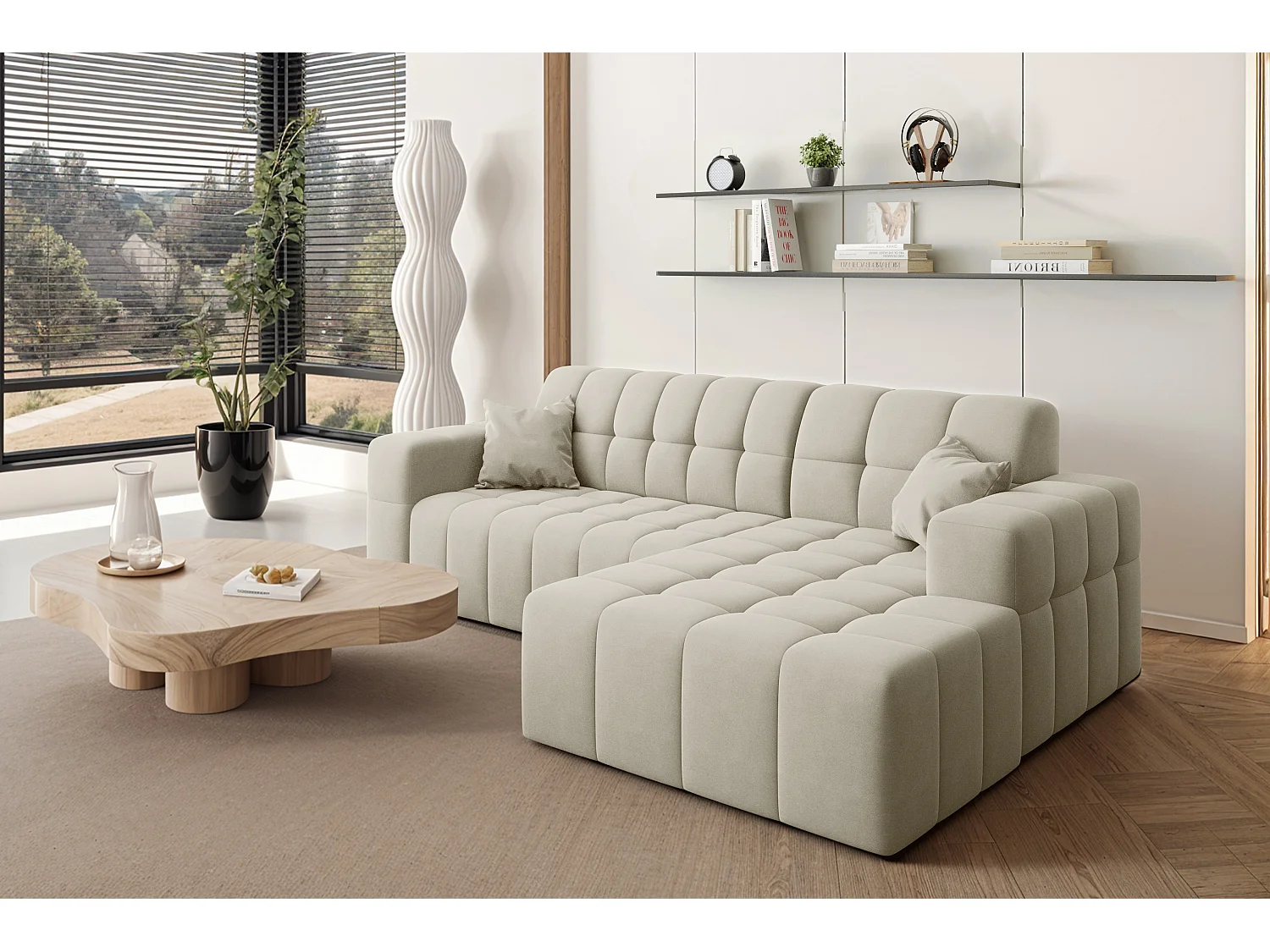 Ecksofa NIMES L-Form, Stoff Portland, Ecru, Rechts