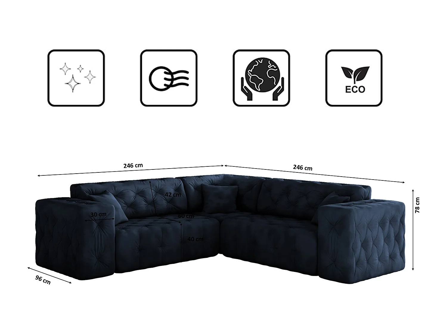 Ecksofa Corner LUX, Stoff Whisper, Blau