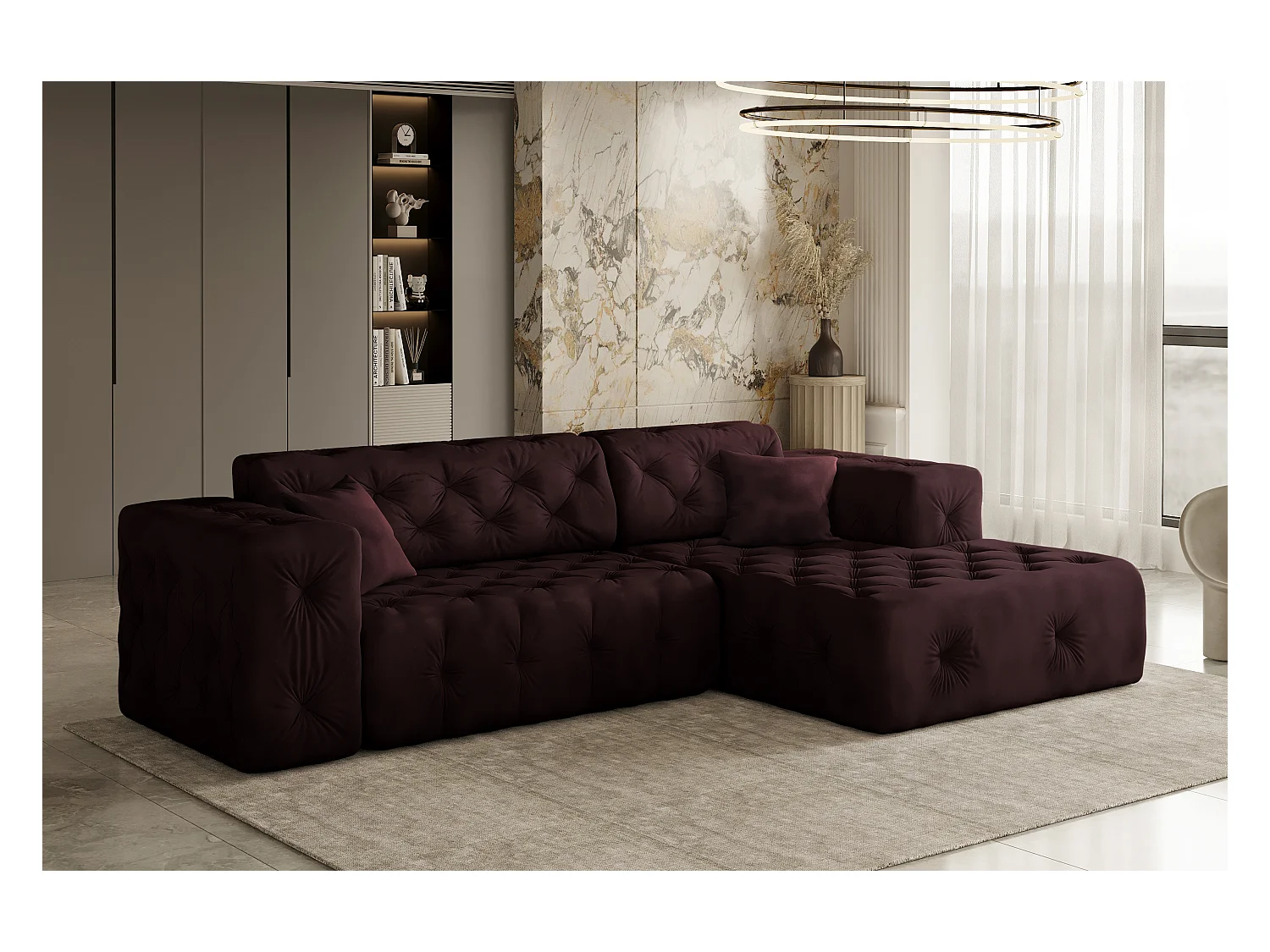 Ecksofa LUX L-Form, Stoff Whisper, Rotwein, Rechts