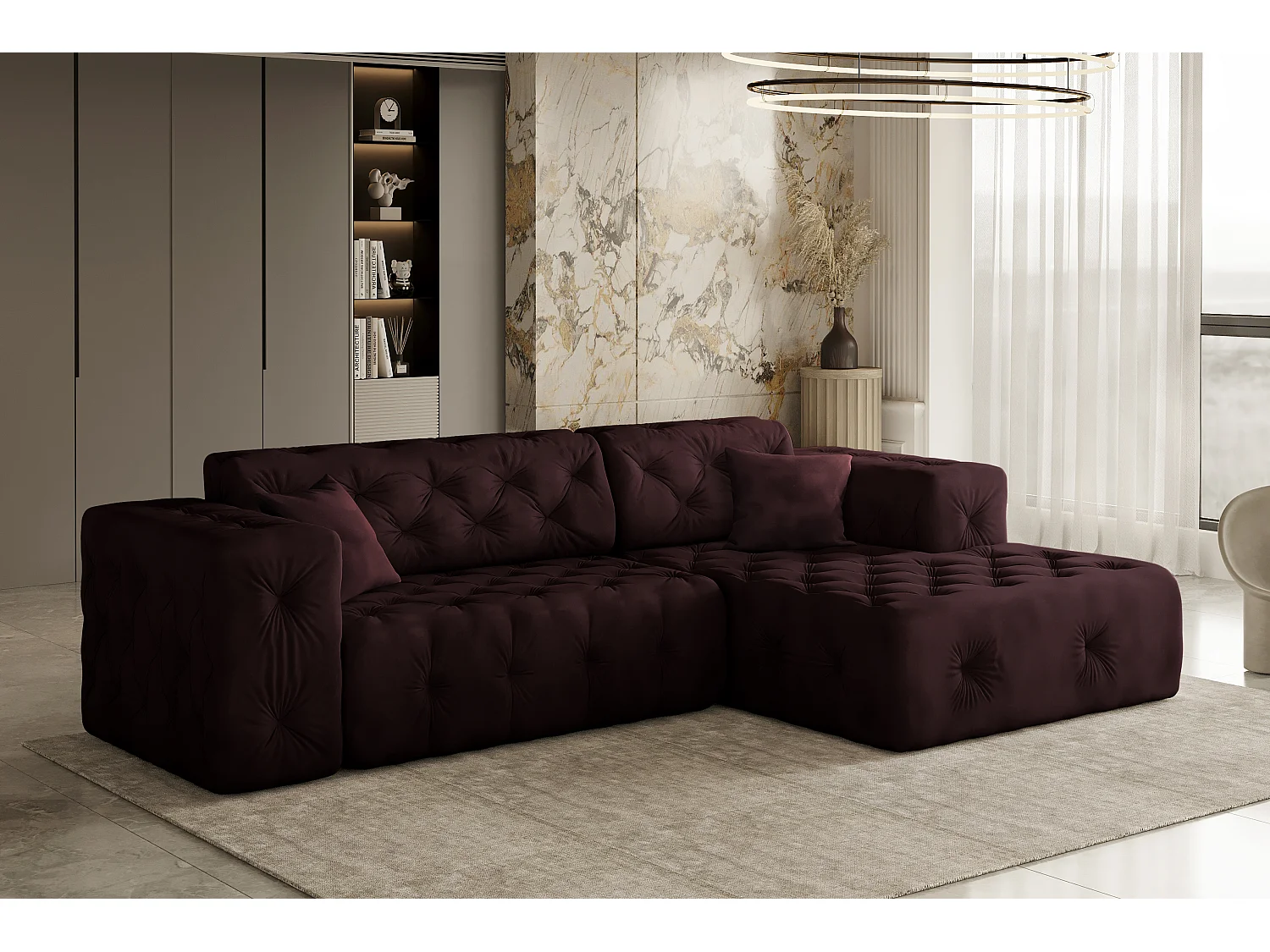 Ecksofa LUX L-Form, Stoff Whisper, Rotwein, Rechts