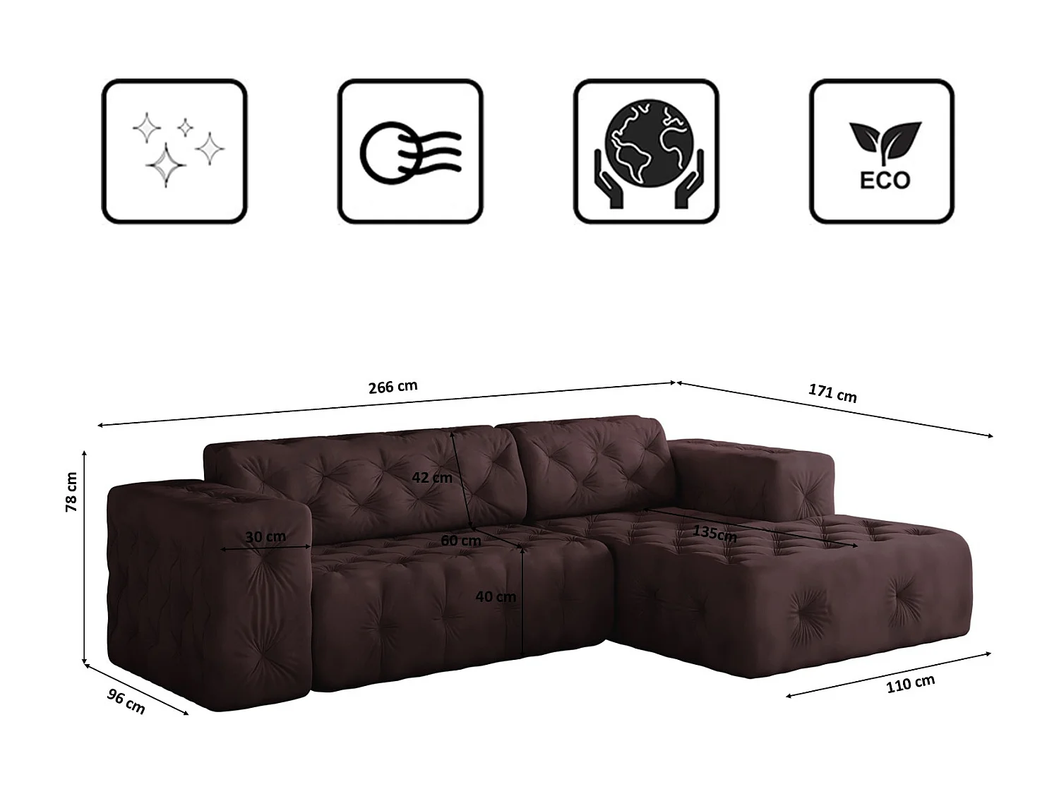 Ecksofa LUX L-Form, Stoff Whisper, Rotwein, Rechts