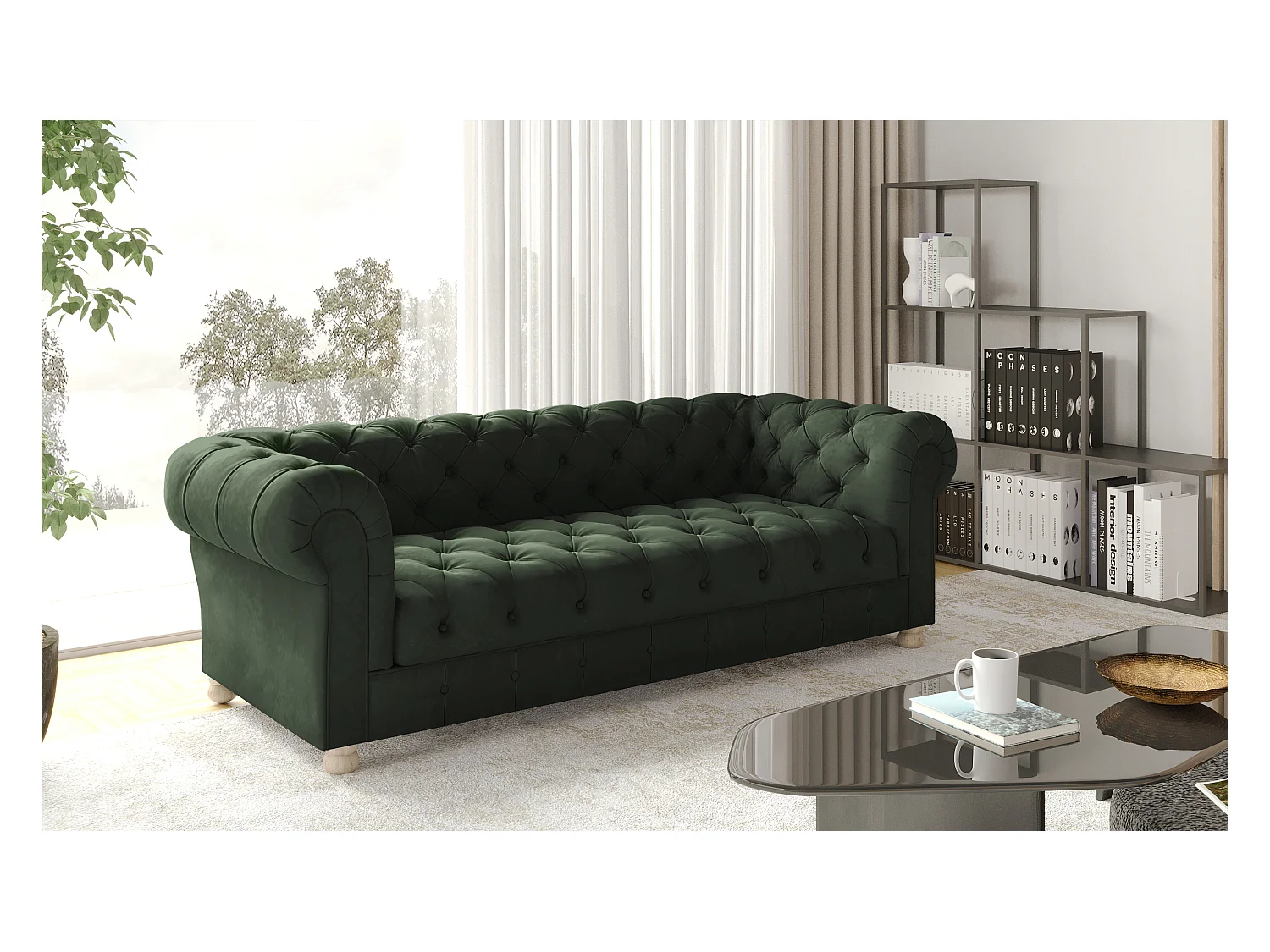 Sofa Dreisitzer CHESTERFIELD, Stoff Whisper, Grün