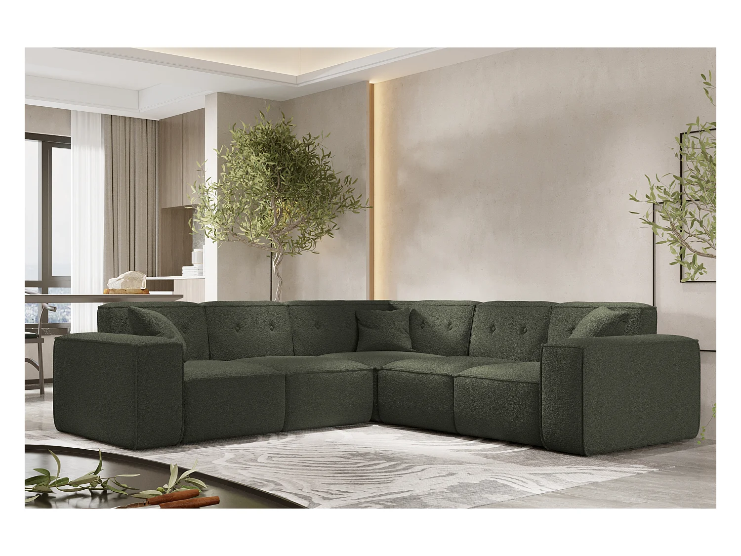 Ecksofa Corner PULA, Stoff Antic, Dunkelgrün