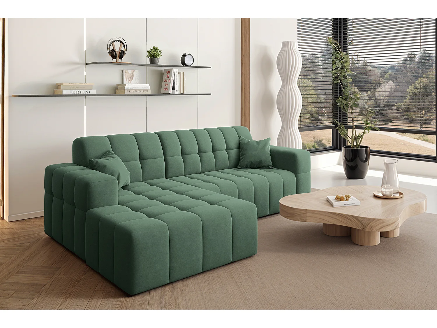 Ecksofa NIMES L-Form, Stoff Portland, Grün, Links