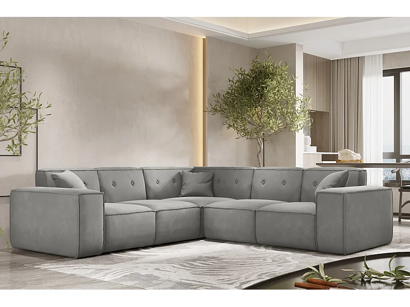 Ecksofa Corner PULA, Stoff Opera Velvet, Grau