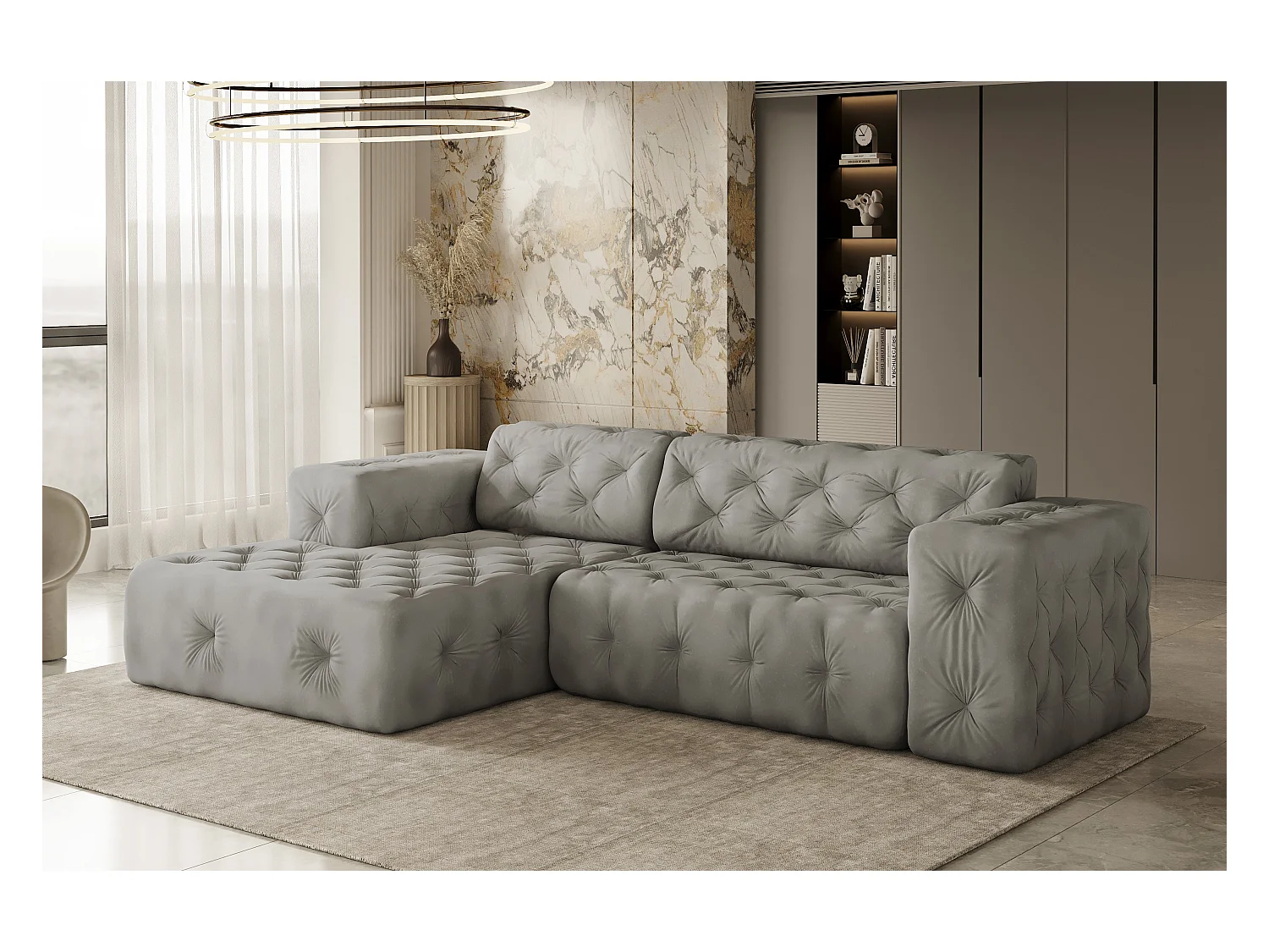Ecksofa LUX L-Form, Stoff Whisper, Silber, Links