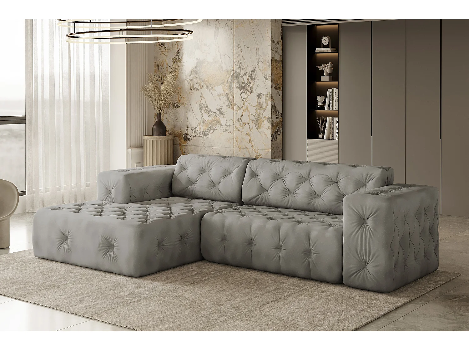 Ecksofa LUX L-Form, Stoff Whisper, Silber, Links