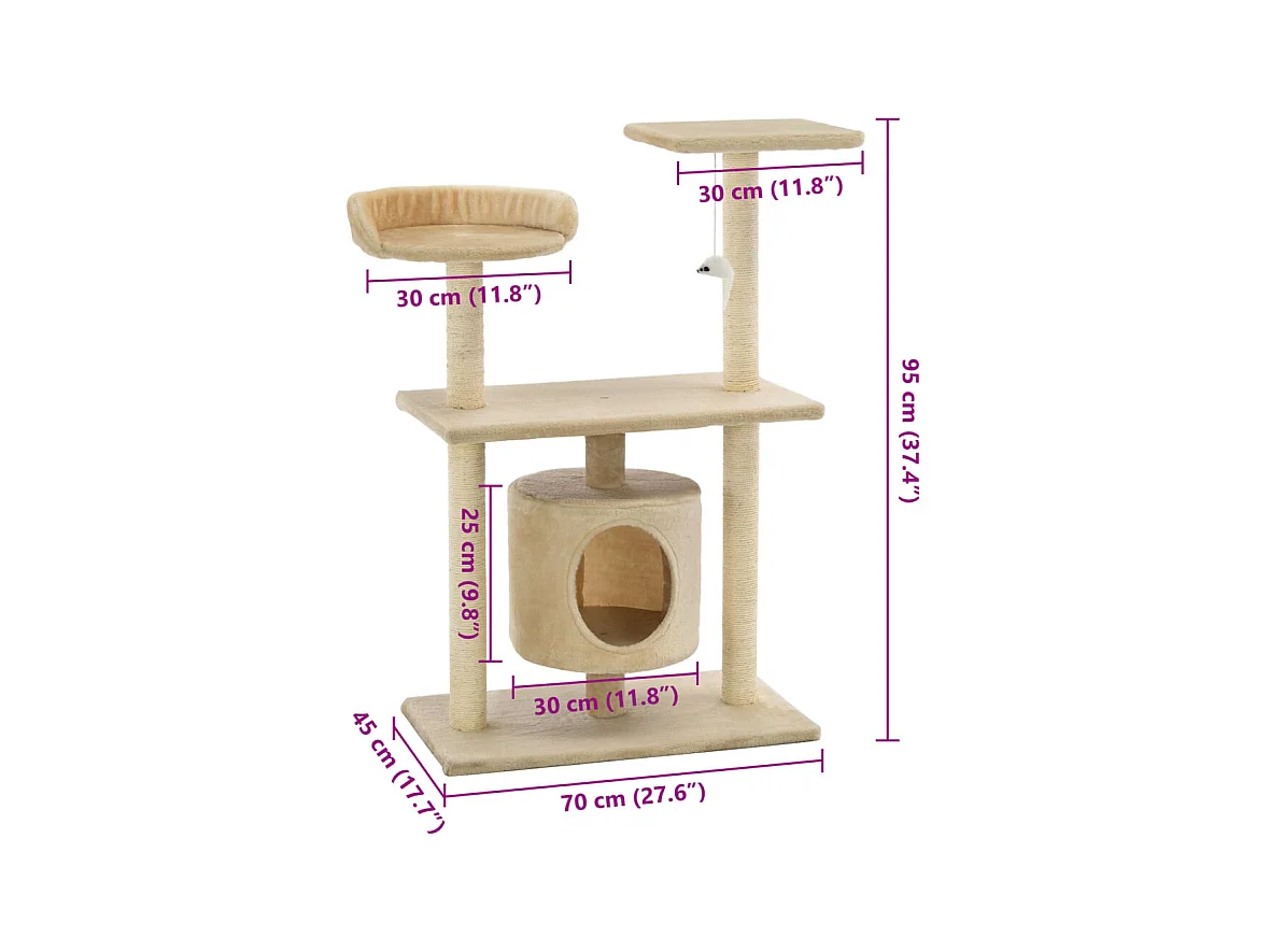 Sophie-Manon  Arbre à chat avec griffoirs en sisal 95 cm Beige