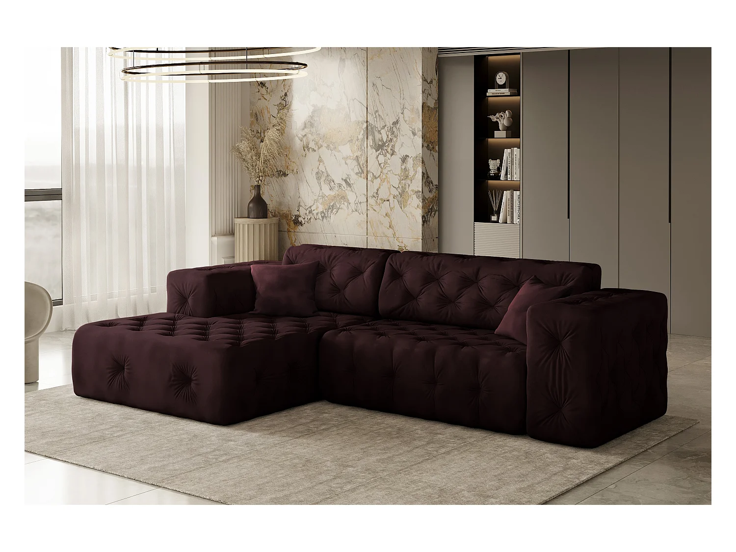 Ecksofa LUX L-Form, Stoff Whisper, Rotwein, Links