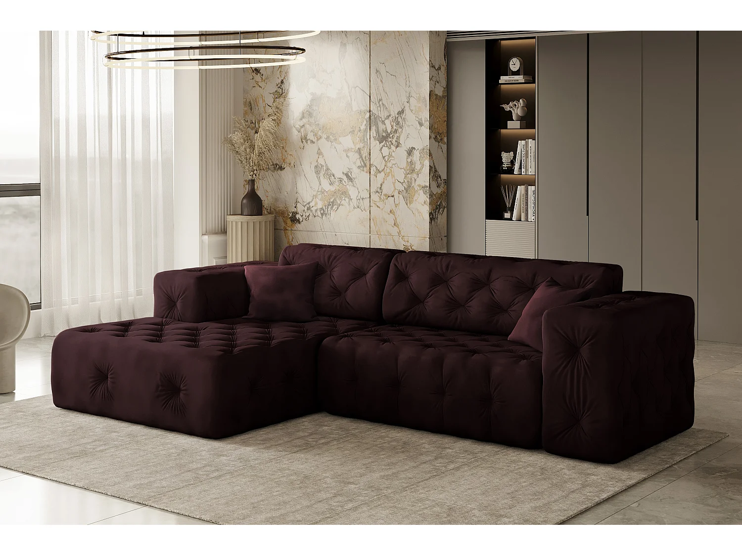 Ecksofa LUX L-Form, Stoff Whisper, Rotwein, Links