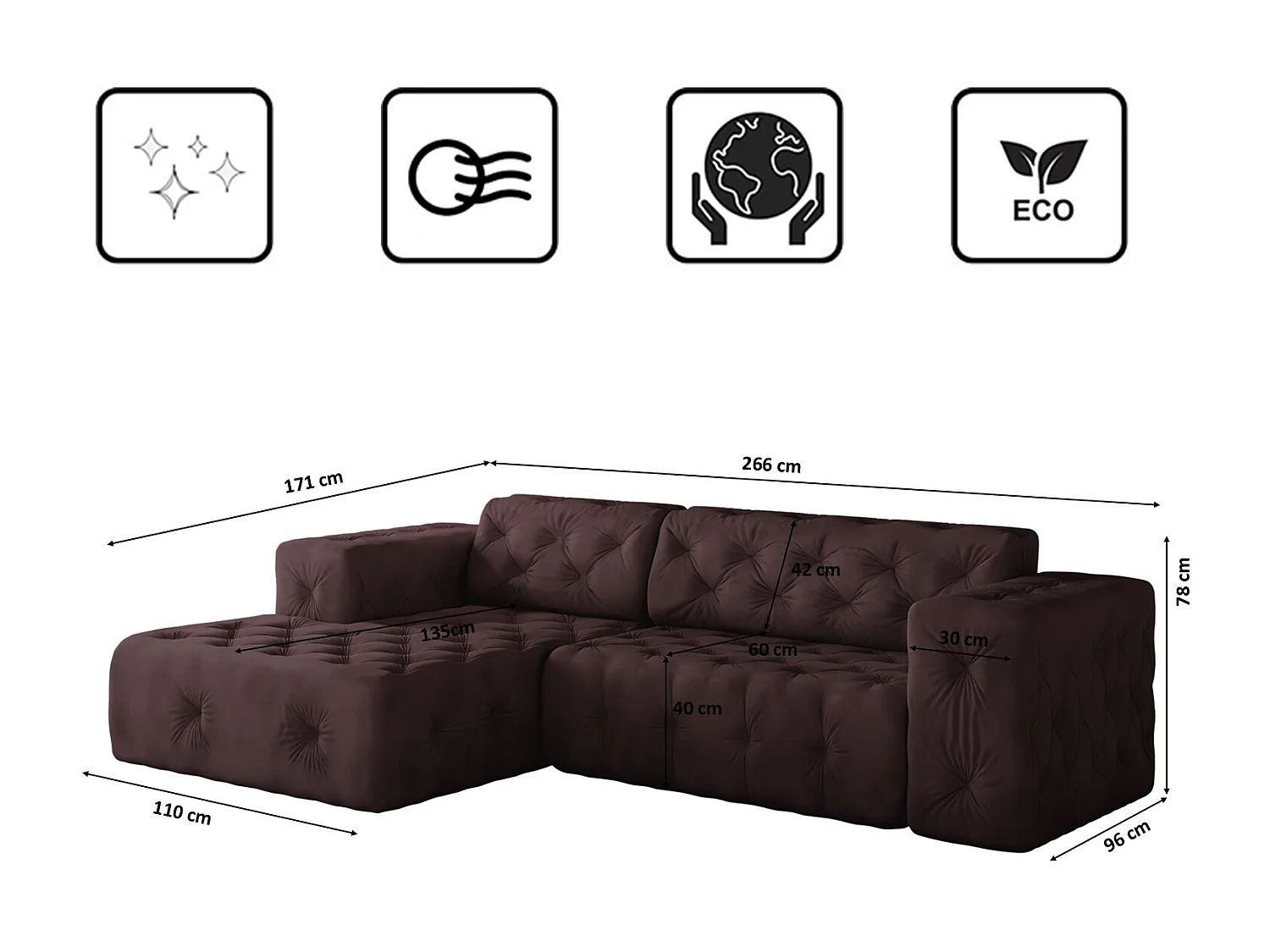 Ecksofa LUX L-Form, Stoff Whisper, Rotwein, Links