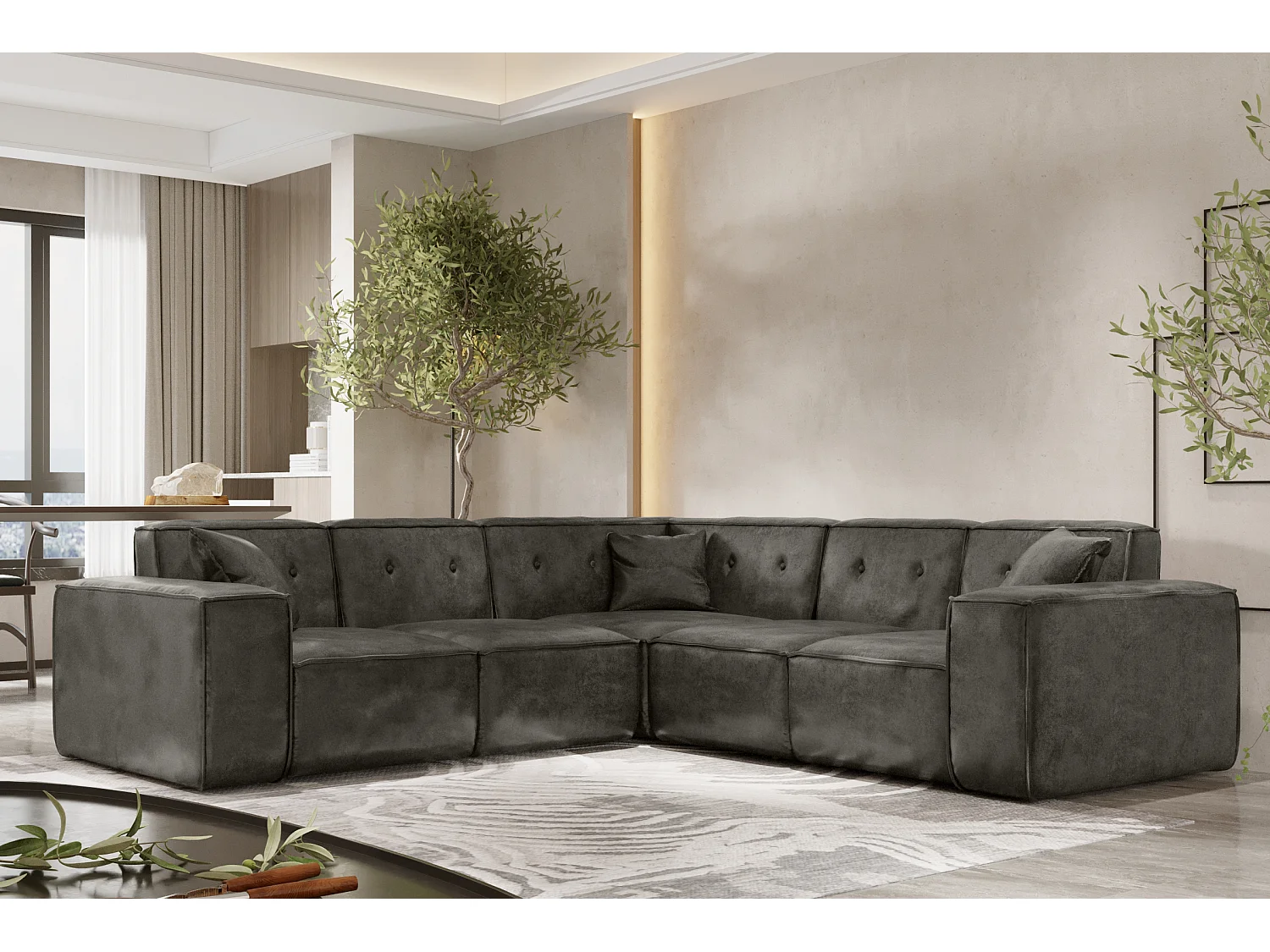 Canapé d'angle PULA, tissu Gobi, gris