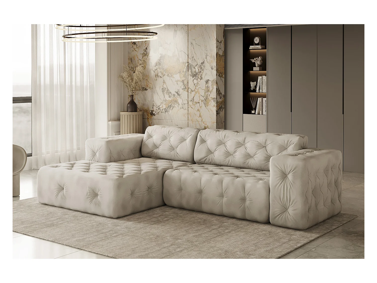 Ecksofa LUX L-Form, Stoff Whisper, Creme, Links