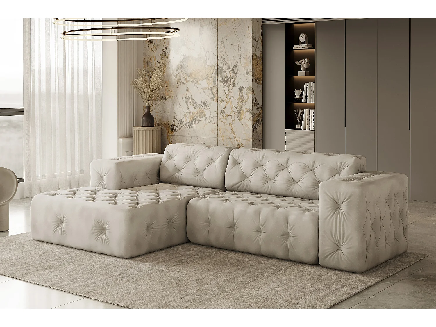 Ecksofa LUX L-Form, Stoff Whisper, Creme, Links