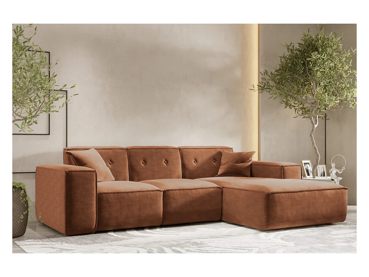 Canapé d'angle en L PULA, tissu Perfect Harmony, orange, droit