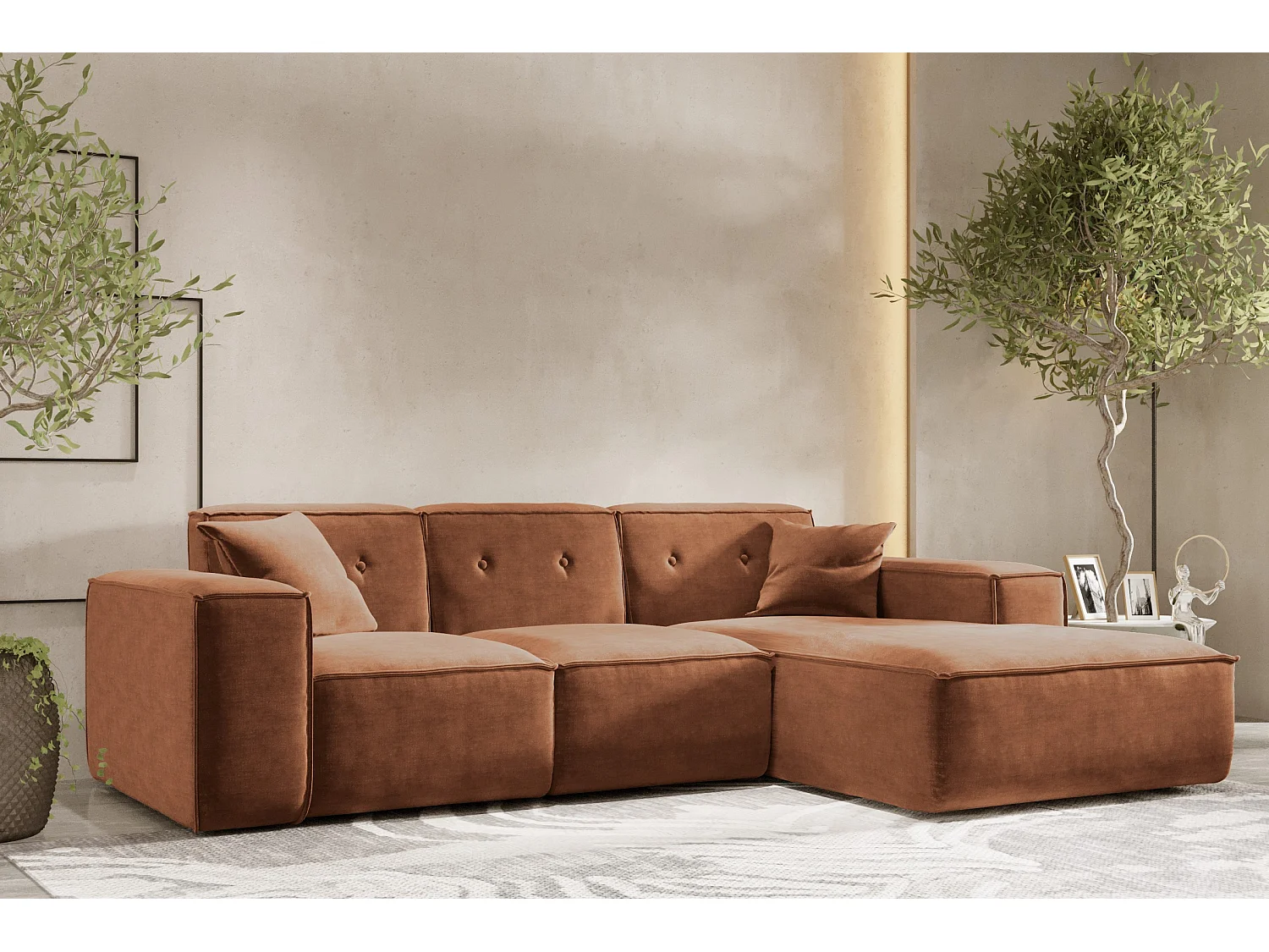 Canapé d'angle en L PULA, tissu Perfect Harmony, orange, droit