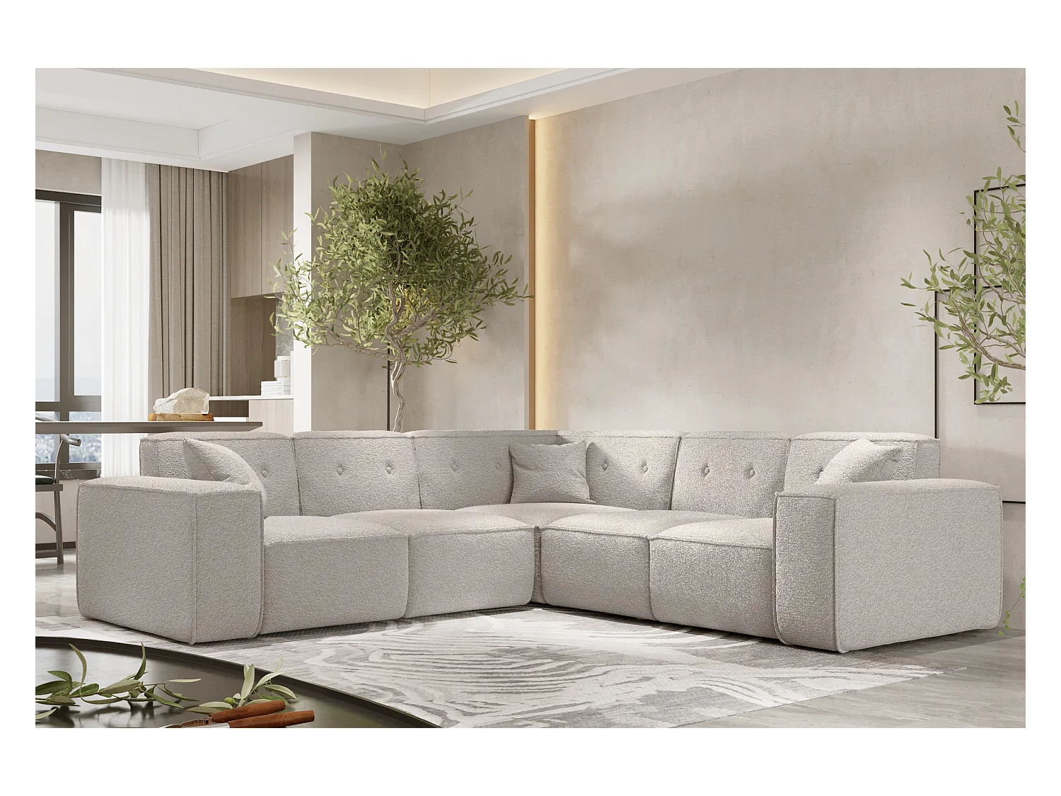 Canapé d'angle PULA, tissu Antic, beige