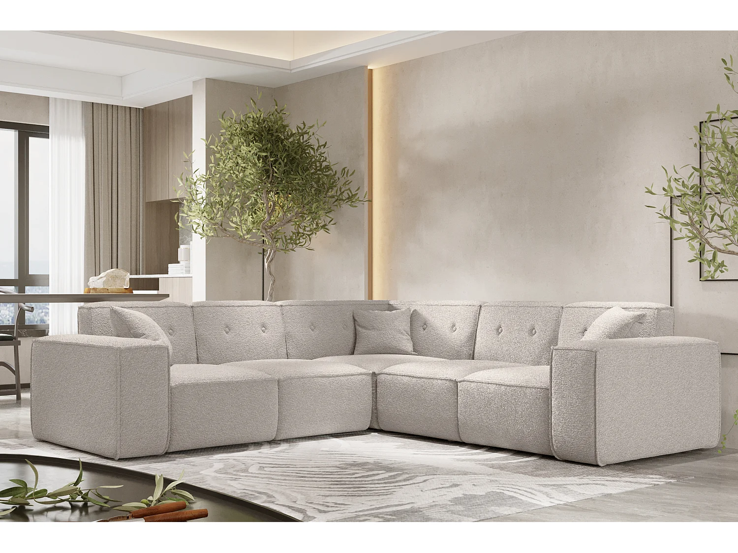 Canapé d'angle PULA, tissu Antic, beige