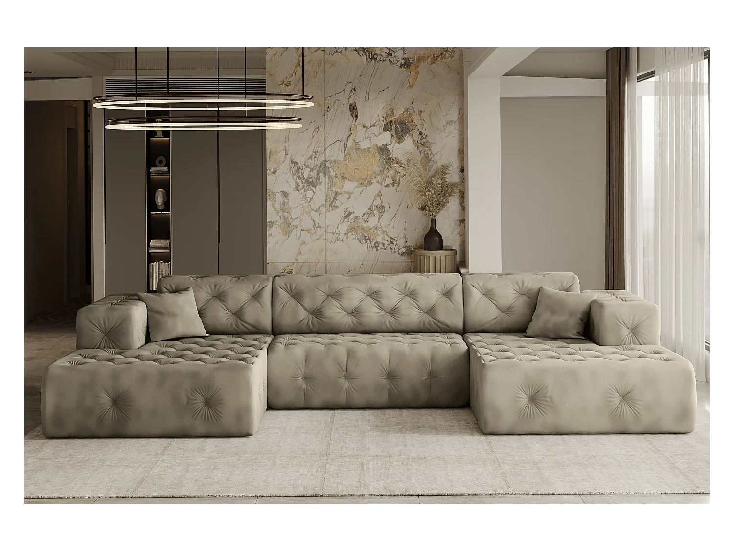 Ecksofa LUX U-Form, Stoff Whisper, Creme