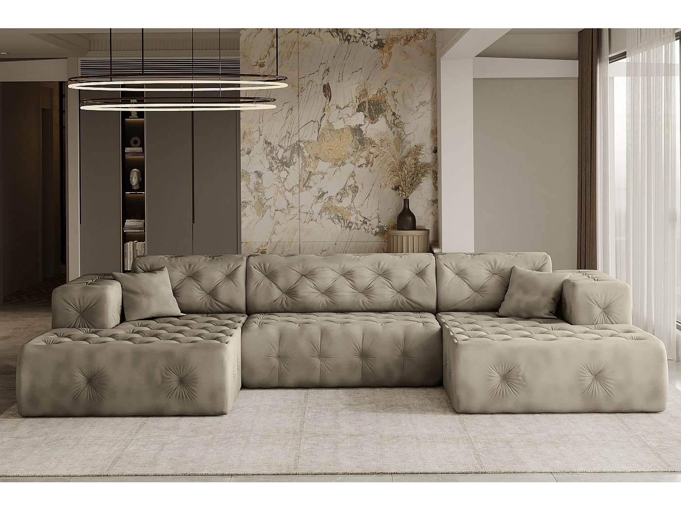 Bladez L-vormige modulaire hoekbank, moderne corduroy bank met