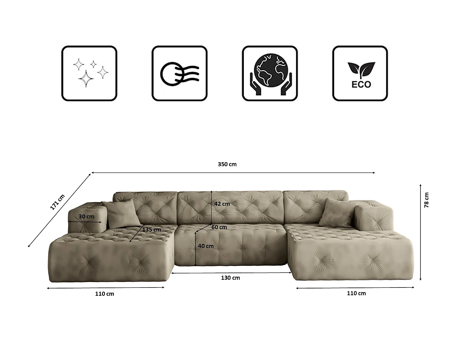 Ecksofa LUX U-Form, Stoff Whisper, Creme