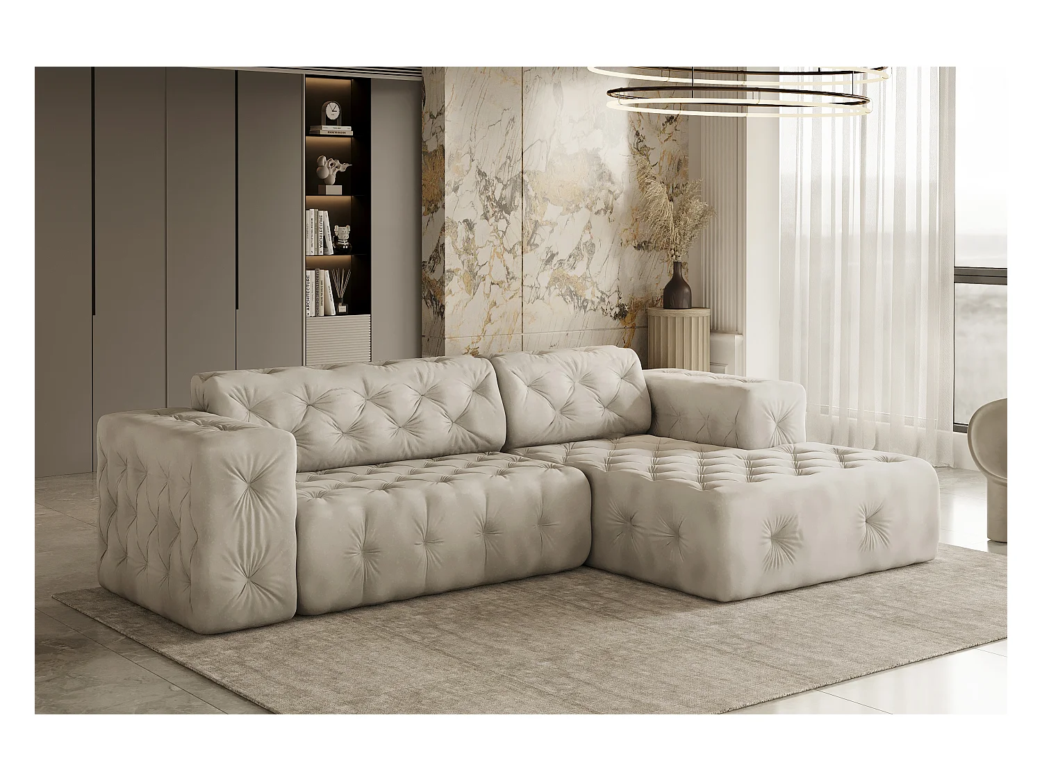 Ecksofa LUX L-Form, Stoff Whisper, Creme, Rechts