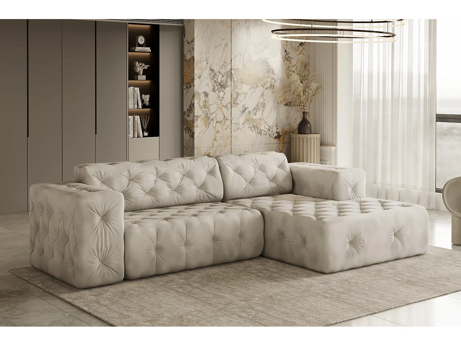 Ecksofa LUX L-Form, Stoff Whisper, Creme, Rechts