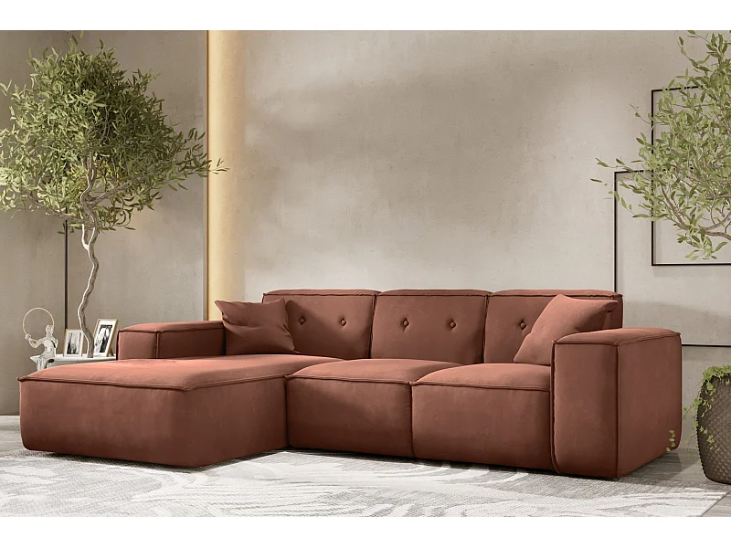 Ecksofa PULA L-Form, Stoff Opera Velvet, Ziegel, Links