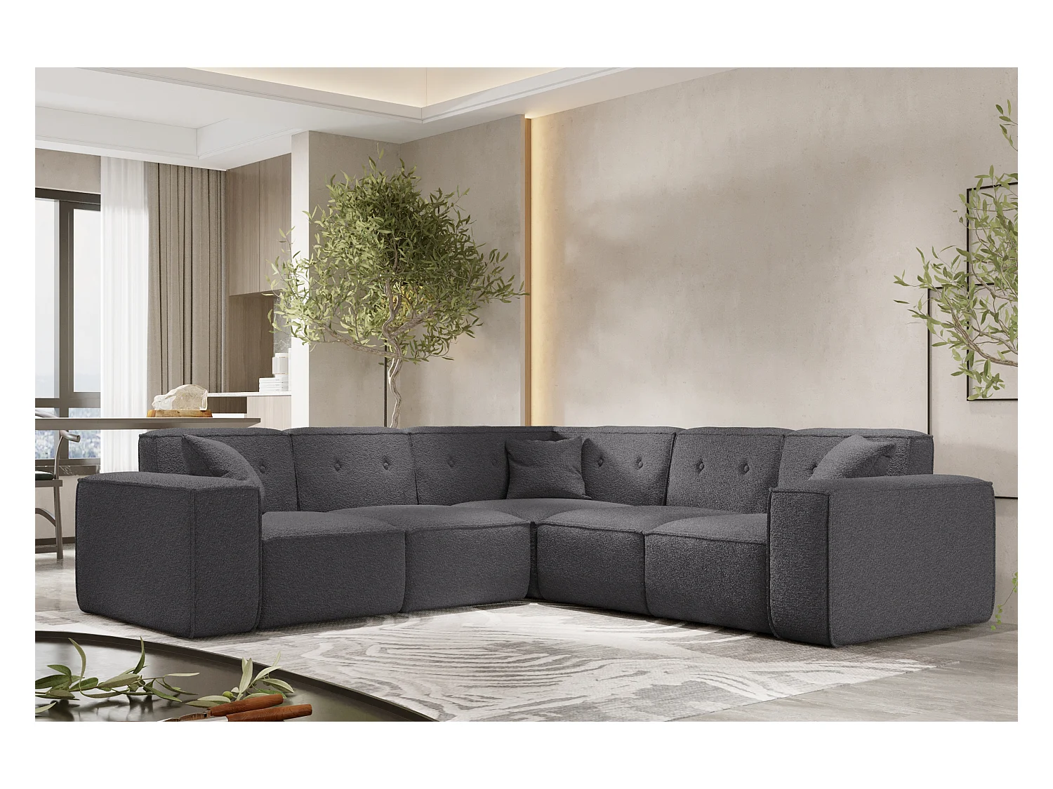 Canapé d'angle PULA, tissu Antic, acier