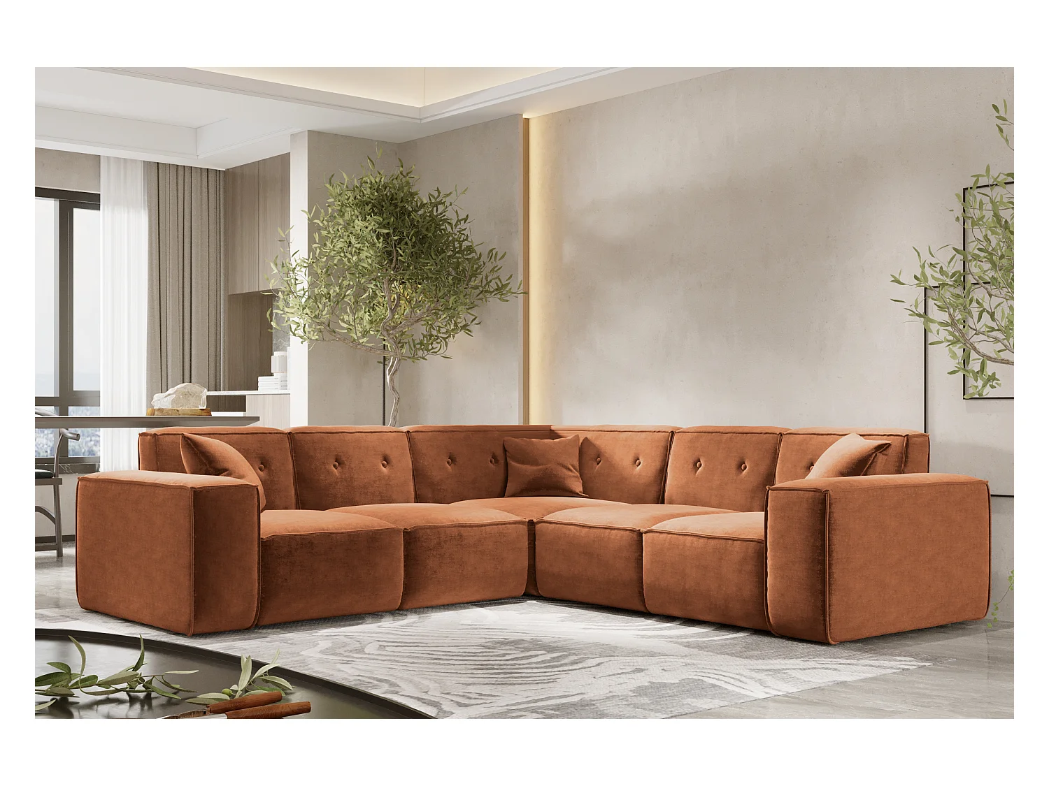 Canapé d'angle PULA, tissu Perfect Harmony, orange