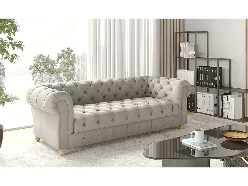 Sofa Dreisitzer CHESTERFIELD, Stoff Whisper, Creme