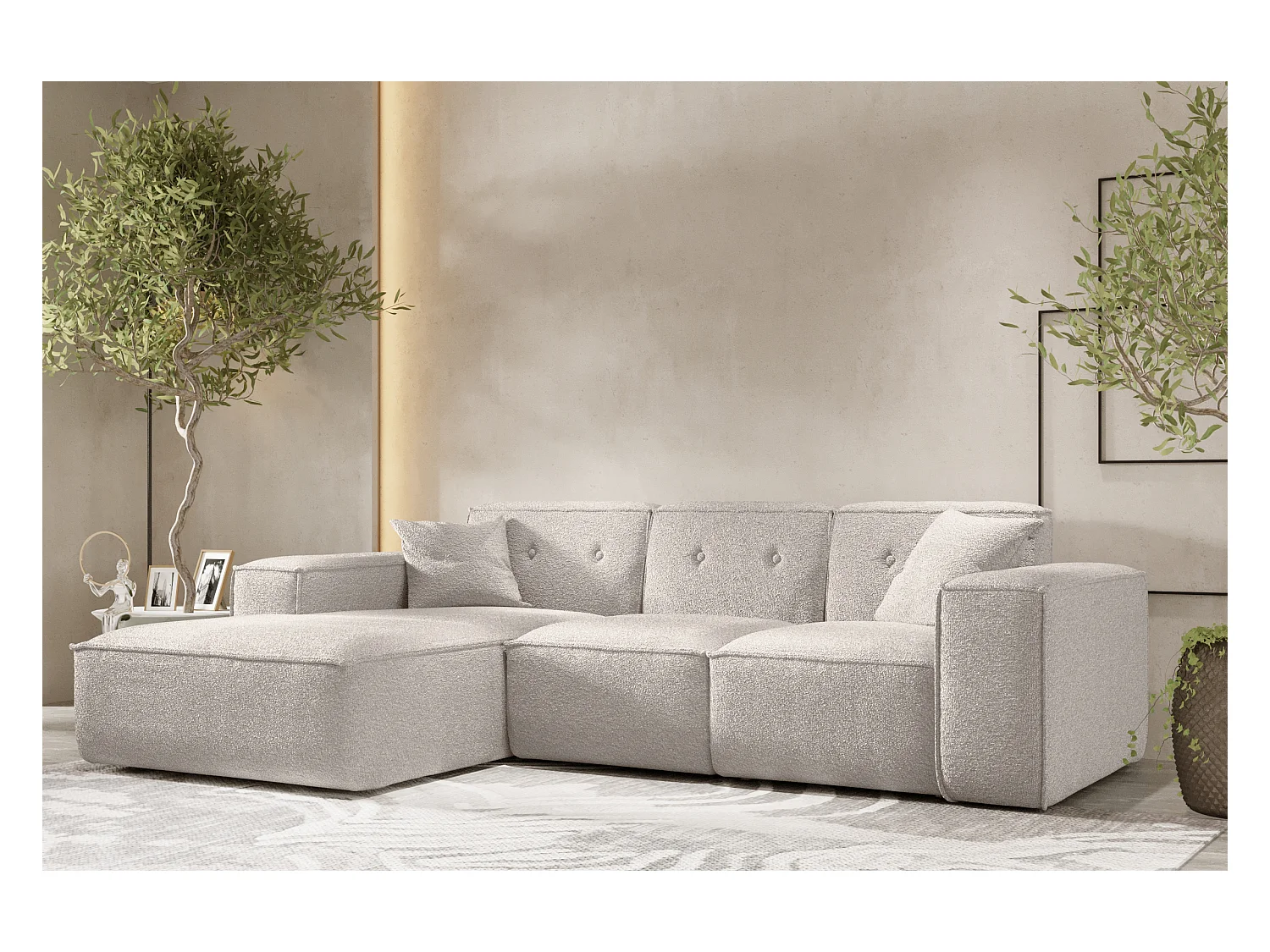 Canapé d'angle PULA en L, tissu Antic, beige, gauche