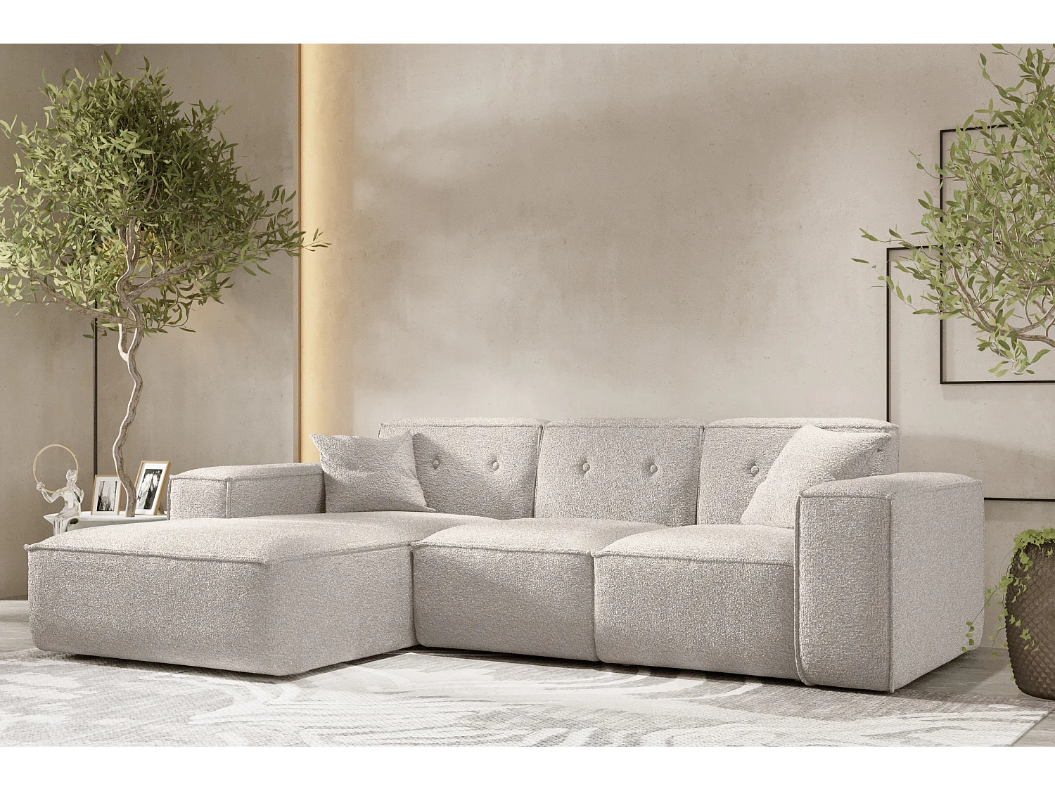 Canapé d'angle PULA en L, tissu Antic, beige, gauche