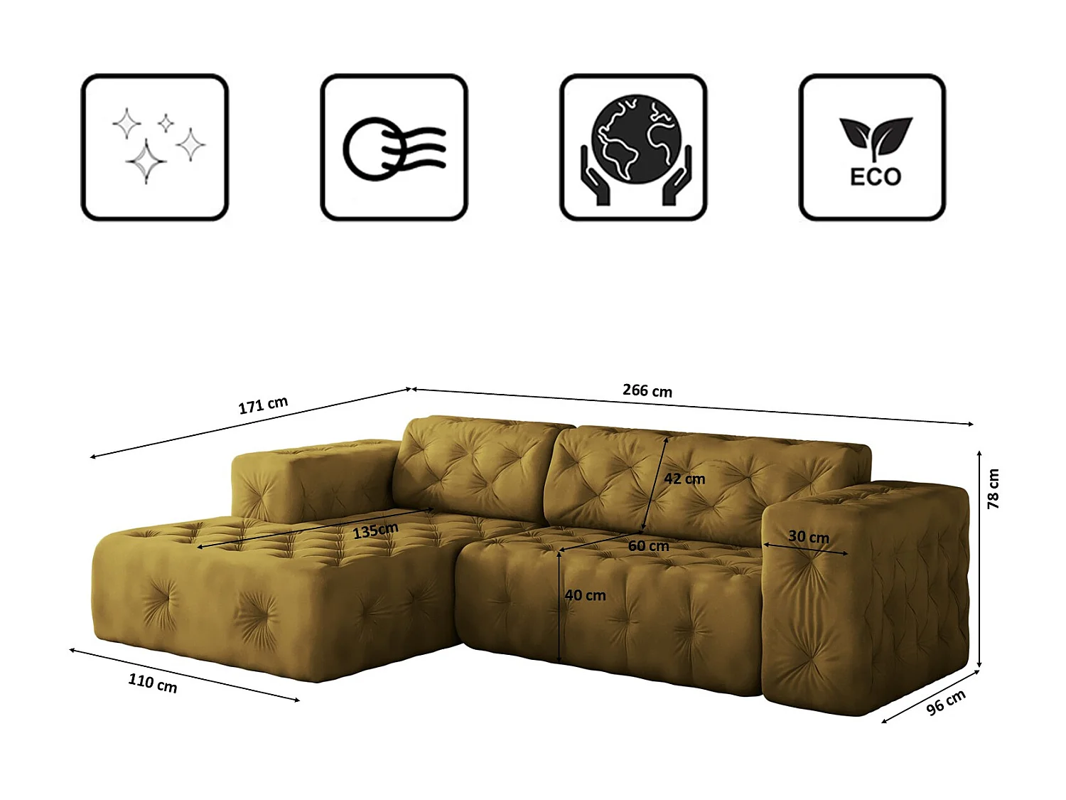 Ecksofa LUX L-Form, Stoff Whisper, Golden, Links