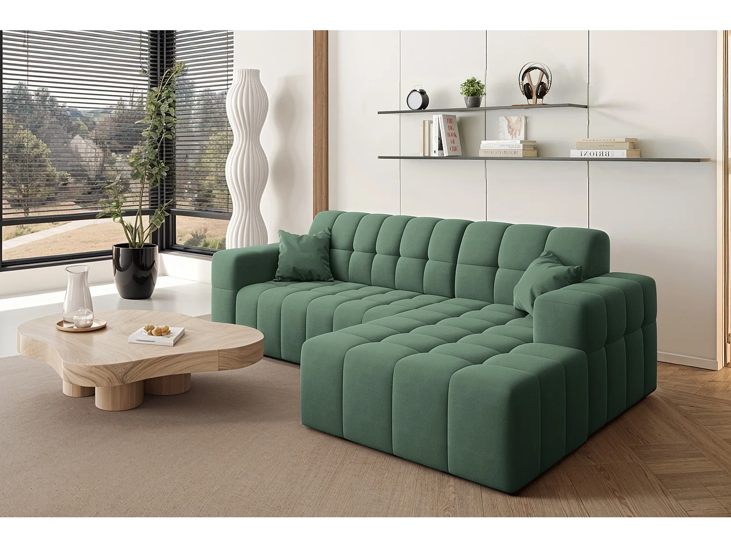 Ecksofa NIMES L-Form, Stoff Portland, Grün, Rechts