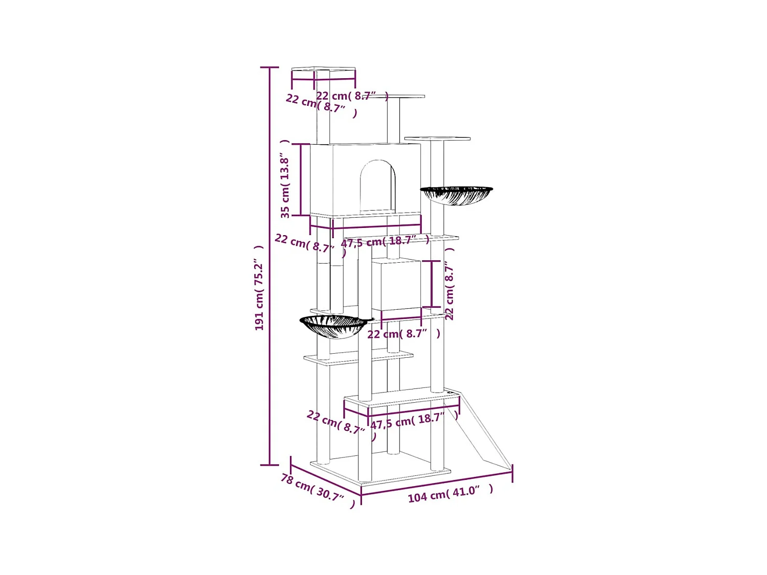 Teresa Paz  Arbre à chat avec griffoirs en sisal Gris clair 191 cm