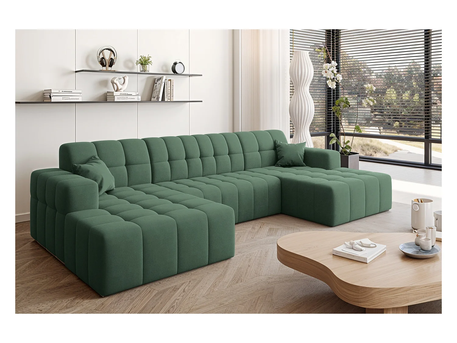 NIMES U-vormige hoekbank, stof Portland, groen