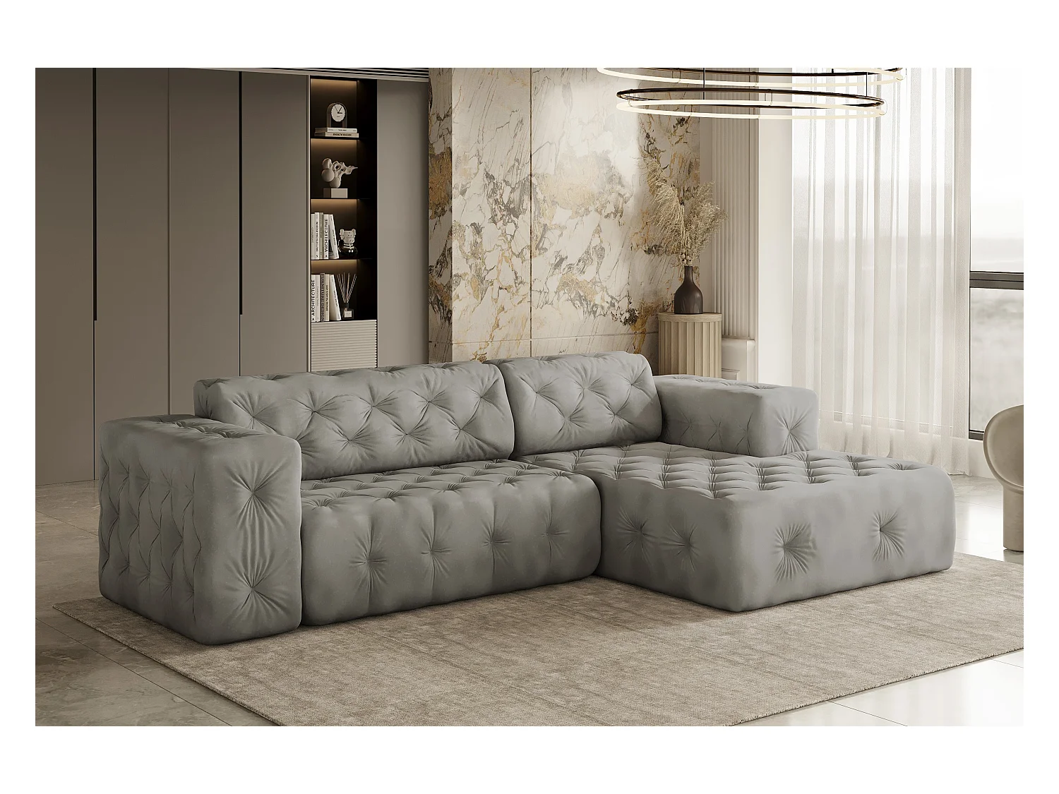 Ecksofa LUX L-Form, Stoff Whisper, Silber, Rechts
